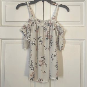 White Flower Cold-Shoulder Shirt